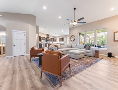 Open concept living room and kitchen at Bandon Dunes vacation rental