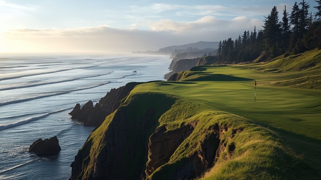 Sheep Ranch Bandon Dunes golf trip itinerary day 4, clifftop ocean hole Oregon coast morning light.