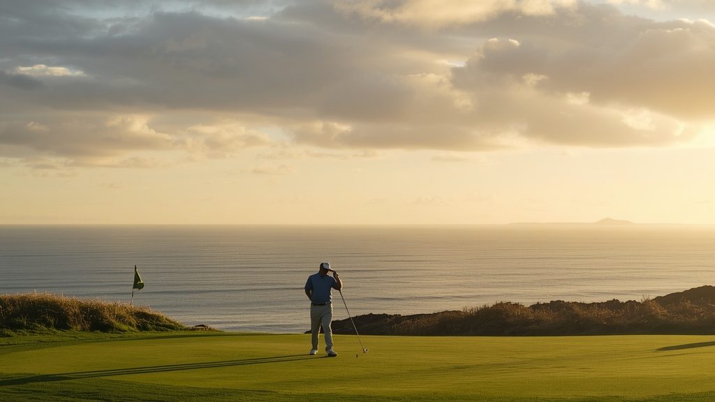 First round at Bandon Dunes golf trip itinerary day 1, golfers teeing off coastal Oregon links course sunset.