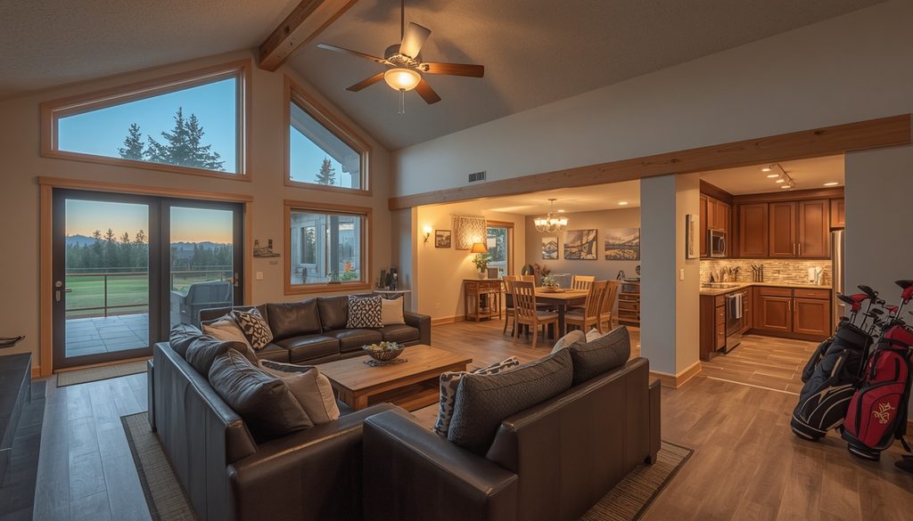 Private vacation rental accommodations bandon oregon living room golf group shared space Oregon coast.